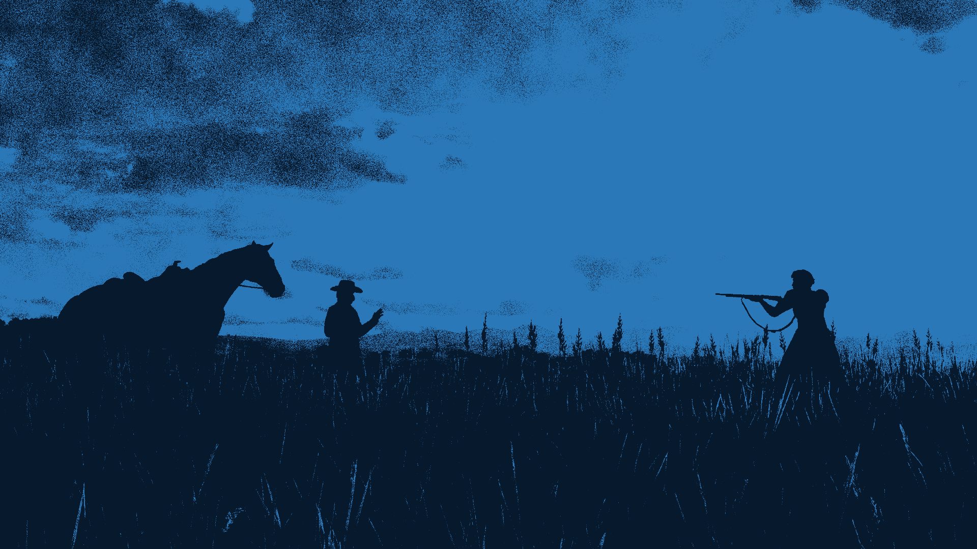 A tense frontier encounter in blue